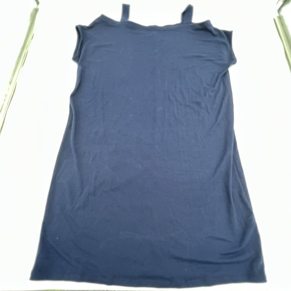 Eileen Fisher Navy Blue Cold Shoulder Fine Tencel Jersey Stretch Dress Sz XS
